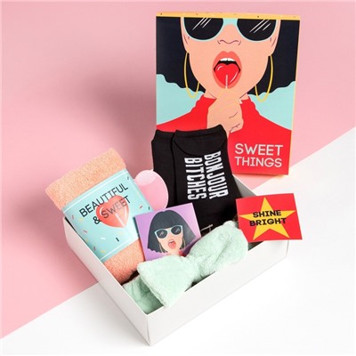 Набор подарочный «Этель» Sweet things, полотенце, носки, повязка на голову