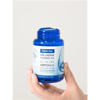 FARMSTAY - СЫВОРОТКА ДЛЯ ЛИЦА АМПУЛЬНАЯ С КОЛЛАГЕНОМ И ГИАЛУРОНОВОЙ КИСЛОТОЙ COLLAGEN & HYALURONIC ACID ALL-IN-ONE AMPOULE, 250 ML