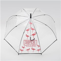 Зонт женский механический, купол Tropical Paradise, 8 спиц, d = 88 см, прозрачный, механический