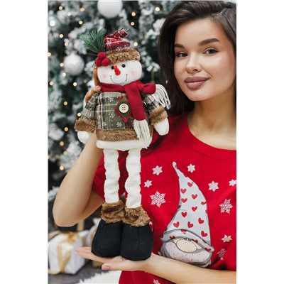 Игрушка новогодняя с выдвижными ногами Снеговик коричневое платье