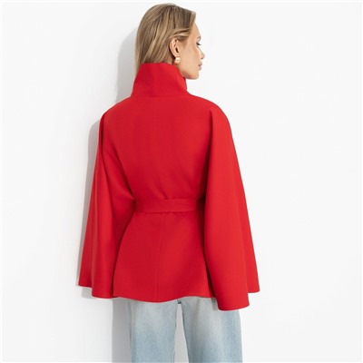 Жакет‑кейп на подкладе, Дикое притяжение (с поясом, красный)