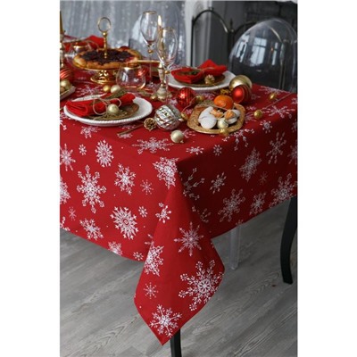 Скатерть новогодняя «Доляна» Белые снежинки 110×149± 3 см, 100% хлопок, 164 г/м²