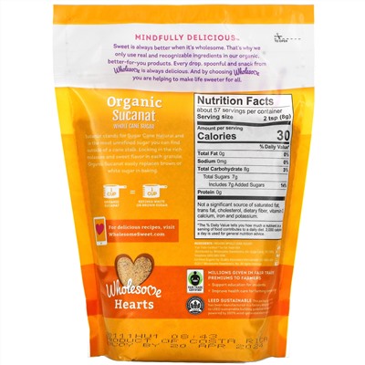 Wholesome, Organic Sucanat, Whole Cane Sugar, 16 oz (454 g)