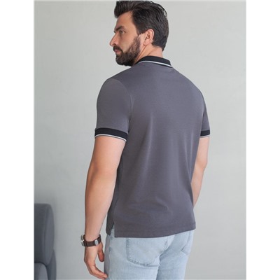 Футболка поло с воротником на пуговицах из полотна пике с меланжевым плетением с эластаном