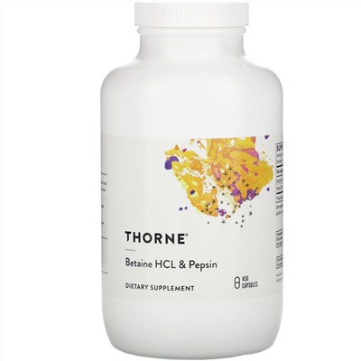 Thorne Research, Бетаингидрохлорид и пепсин, 450 капсул