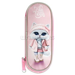 Пенал школьный "Кошечка в пальто" (без наполнения, 20.5х7.5х4 см, микрофибра на ПВХ-основе, молния, сублимационная печать, ПЭТ-пакет).