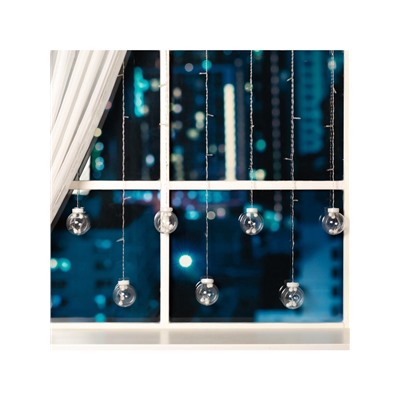 Гирлянда «Бахрома» 2.4×0.7 м с насадками «Шарики», IP20, прозрачная нить, 108 LED, свечение тёплое белое, 8 режимов, 220 В