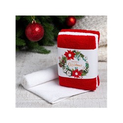 Набор махровых полотенец «Этель» Merry christmas, 30×30 см - 3 шт., 340 г/м², хлопок 100%