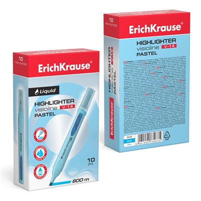 Маркер текстовыделитель ErichKrause Liquid Visioline V-14 Pastel, 0.6-4.0 мм, жидкие чернила на водной основе, голубой