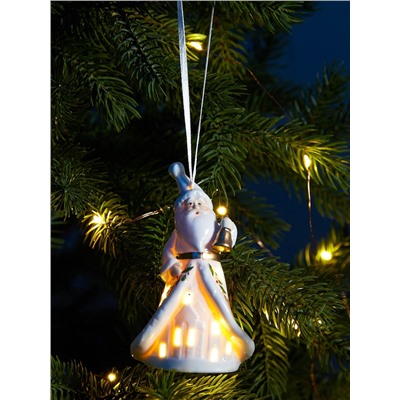 Светодиодная подвеска «Дед Мороз в белом», 10.8×6.4×5 см, 1 LED, от батареек LR44×3, свечение тёплое белое