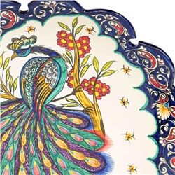 Ляган узбекский Риштанская Керамика «Жар птица», d=42 см, рифлёный, синий