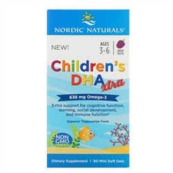 Nordic Naturals, Children's DHA Xtra, для детей от 3 до 6 лет, ягодный вкус, 636 мг, 90 мини-таблеток