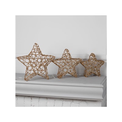 Светодиодная фигура «Звёзды золотистые» 20, 25, 30 см, металл, 220 В, свечение тёплое белое