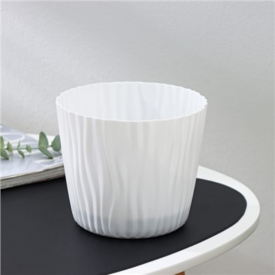 Кашпо для цветов со вставкой «Волна», 2 л, d=16 см, h=13.5 см, цвет белый