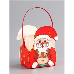 Складная коробка PVC с ручками, подарочная новогодняя, «Санта и подарки», 9×9×9.5 см