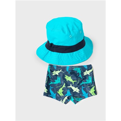 Комплект для мальчиков: плавки-шорты трикотажные, панама текстильная