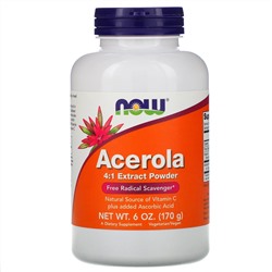 Now Foods, Барбадосская вишня (ацерола), экстракт 4:1 в порошке, 6 унций (170 г)