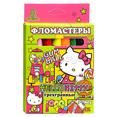 Фломастеры Hello Kitty 8 цветов, треугольные, в картонной упаковке с европодвесом