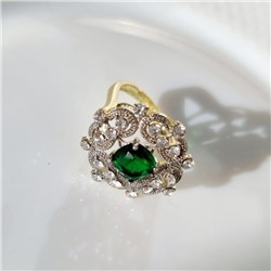 Комплект ювелирной бижутерии Итальянское золото (покрытие желтое 14к), серьги висячие и кольцо 18 р, покрытие позолота и посеребрение, вставка: фианиты, цвет: прозрачный и зеленый, арт. 213.039-18