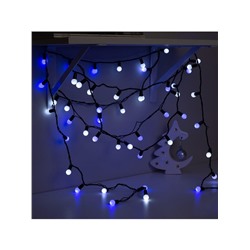 Гирлянда «Нить» 10 м с насадками «Шарики 1.5 см», IP44, тёмная нить, 100 LED, свечение бело-синее, мигание, 220 В