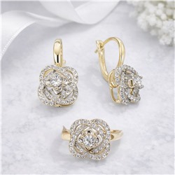 Комплект ювелирной бижутерии Итальянское золото (покрытие желтое 14к), серьги и кольцо 20 р, вставка: фианиты, цвет: прозрачный, арт.007.350-20