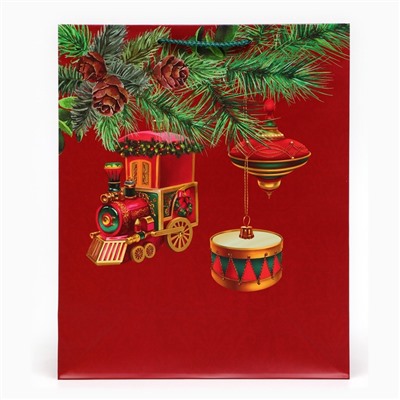 Пакет подарочный новогодний ламинированный «Паровоз», 26×32×12 см