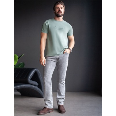 Футболка полуприлегающего кроя с принтом из премиального хлопка