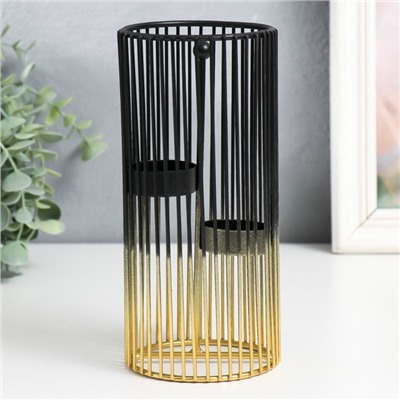 Металлический подсвечник на 2 свечи «Круглая клетка», золотисто-чёрный, 9.5×9.5×20 см