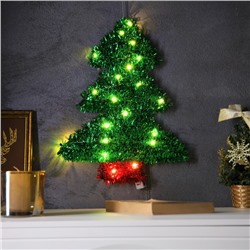 Светодиодная фигура из мишуры «Елочка зеленая» 36×28 см, 20 LED, батарейки AG10×3 (в комплекте), свечение тёплое белое