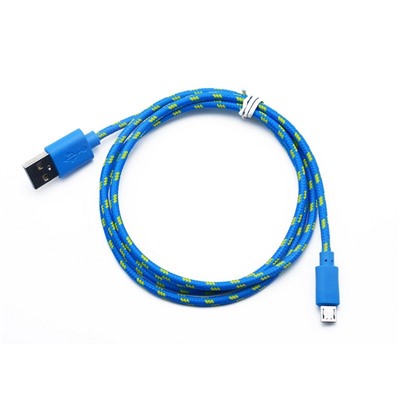 Кабель USB-microUSB плетеный, с пластиковым штекером в тканой нейлоновой оплетке 1 метр
