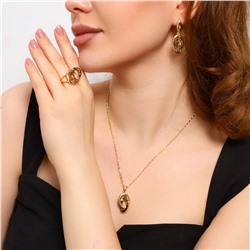 Комплект ювелирной бижутерии Итальянское золото (покрытие желтое 14к) , серьги, кулон на цепочке и кольцо 17 р с леопардовым принтом, арт.213.427-17