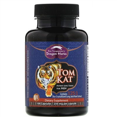 Dragon Herbs, Tom Kat, мощный цзин-тоник для мужчин, 250 мг, 100 капсул