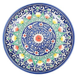 Ляган узбекский Риштанская Керамика «Цветы», d=28 см, синий