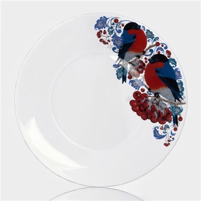 Тарелка новогодняя сервировочная «Снегири на рябине», d=19.6 см, стекло