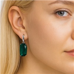 Серьги с крупным камнем, покрытие: посеребрение, цвет камня: зеленый, Уценка, арт 08.3166 (947.806)