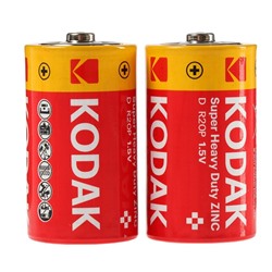 Батарейка солевая Kodak Super Heavy Duty, D, R20-2BL, 1.5 В, блистер, 2 шт.