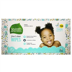 Seventh Generation, Baby Wipes,  Free & Clear, 768 Wipes