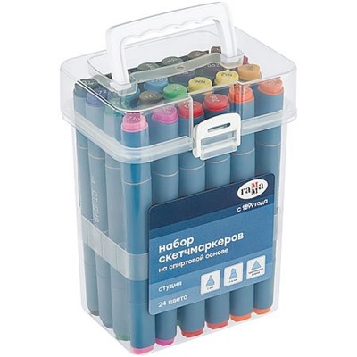 Набор  24 скетч маркеров двусторонних "Студия" основные цвета, пласт.кейс 1мм;2-6мм 1204P_2 Гамма