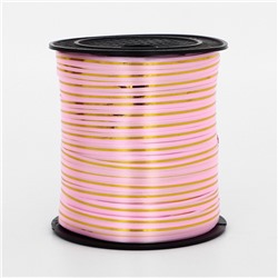 Лента упаковочная с золотой полосой, розовая, 5 мм × 225 м