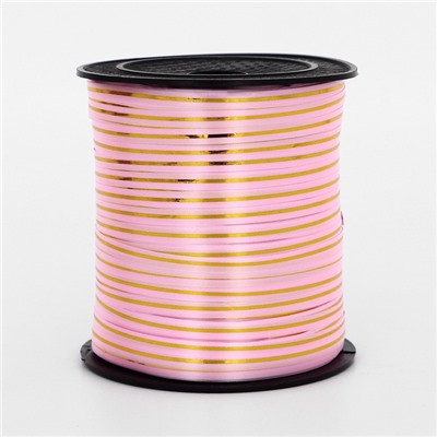 Лента упаковочная с золотой полосой, розовая, 5 мм × 225 м