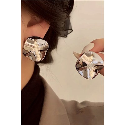 Серьги с эффектом мятого металла Круг + Подарок НАТАЛИ, 1133046