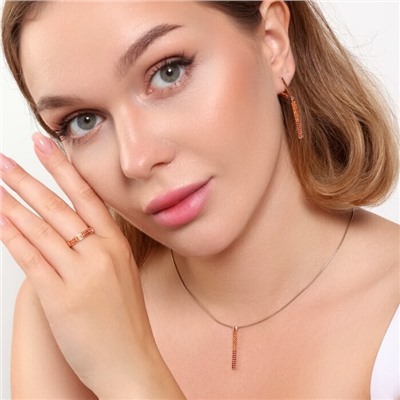 Комплект ювелирная бижутерия коллекция  "Дубай" серьги, кулон и кольцо 16 р, покрытие: позолота, вставка: фианиты, цвет: оранжевый, арт.215.413-16