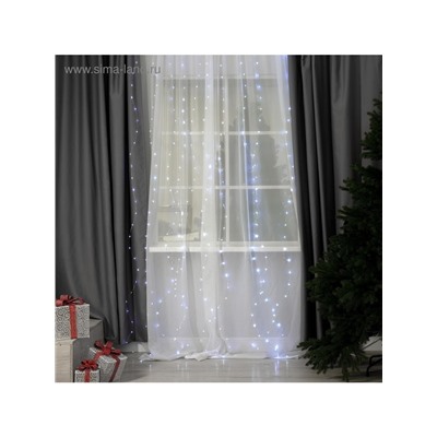 Гирлянда «Занавес» 2.8×3 м роса на крючках, с пультом, IP20, серебристая нить, 300 LED, свечение белое, 8 режимов, USB