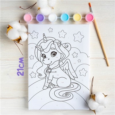 Картина по номерам для детей «Единорог на радуге», 21×15 см