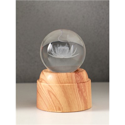 Световая фигурка стекло «Шар. Голограмма: Лотос», 6×LED, d=6 см, крутится, USB, 7×7×10 см