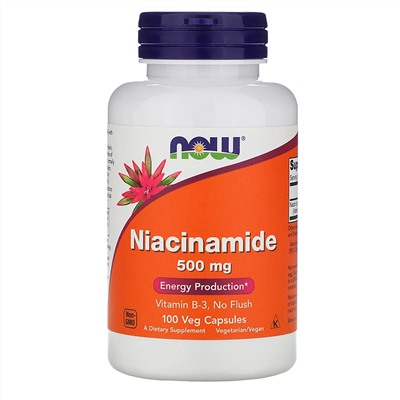 Now Foods, никотинамид, 500 мг, 100 вегетарианских капсул