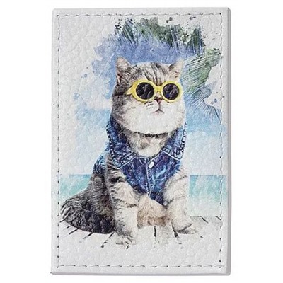Обложка для проездного билета натур. кожа, цветной рисунок по коже "Кот акварель" 3,2-034-0 ПОЛИГРАФДРУГ