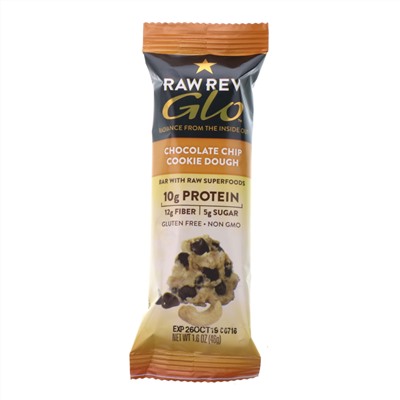 Raw Rev, Glo, Печенье с шоколадной крошкой, 12 батончиков, 1,6 унц. (46 г) каждый