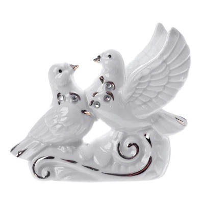 Фигурка керамика «2 голубя воркуют», со стразами, 3.5×9.7×8.5 см