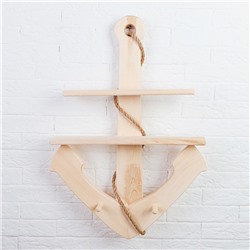 Полка - вешалка для бани и сауны «Якорь», деревянная, настенная, 2 крючка, «Добропаровъ»